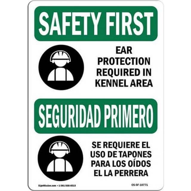 SignMission OS-SF-A-1218-L-10771 12 x 18 in. OSHA Safety First Sign - Ear Protection Required Bilingual