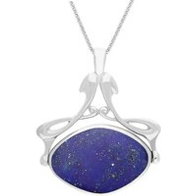 Sterling Silver Whitby Jet Lapis Lazuli Bell Diamond Swivel Fob Necklace - Silver