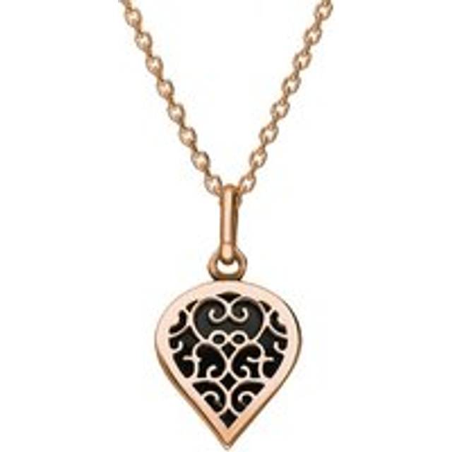 9ct Rose Gold Whitby Jet Flore Filigree Small Heart Necklace