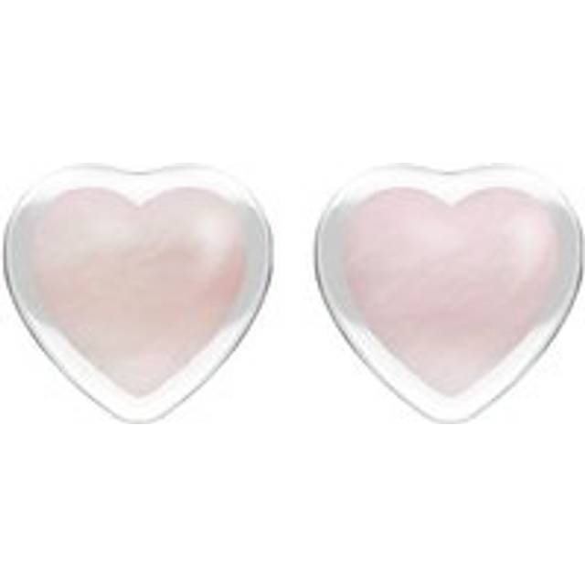 Sterling Silver Pink Mother of Pearl Large Framed Heart Stud Earrings - Silver