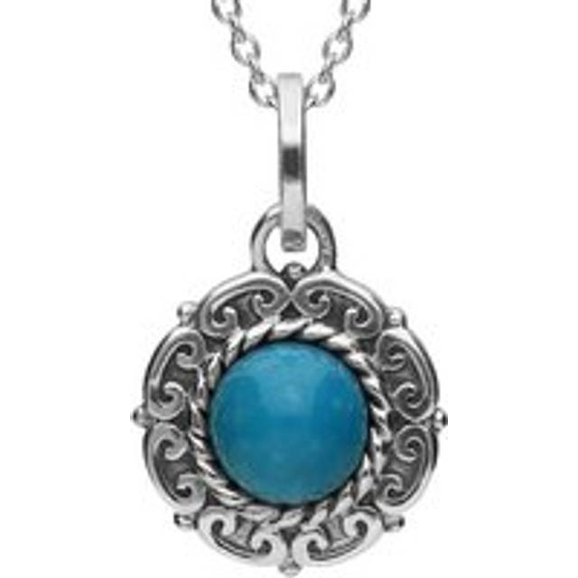 Sterling Silver Turquoise Ornate Rope Edge Necklace - Silver