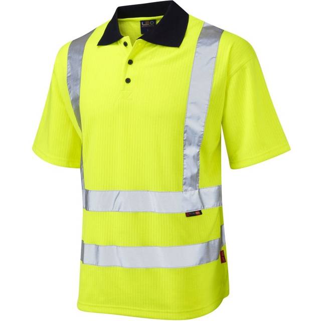 Leo Workwear Croyde ISO 20471 Class 2 Comfort Polo Shirt Hi-Vis Yellow