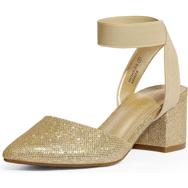DREAM PAIRS Womens Low Block Chunky Heel Ankle Strap Dress Pumps Shoes  Gold/Glitter-n - 6.5 NICHOLES