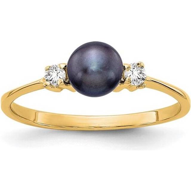 14K Yellow Gold Polished Diamond & Pearl Ring Mounting - Size 6