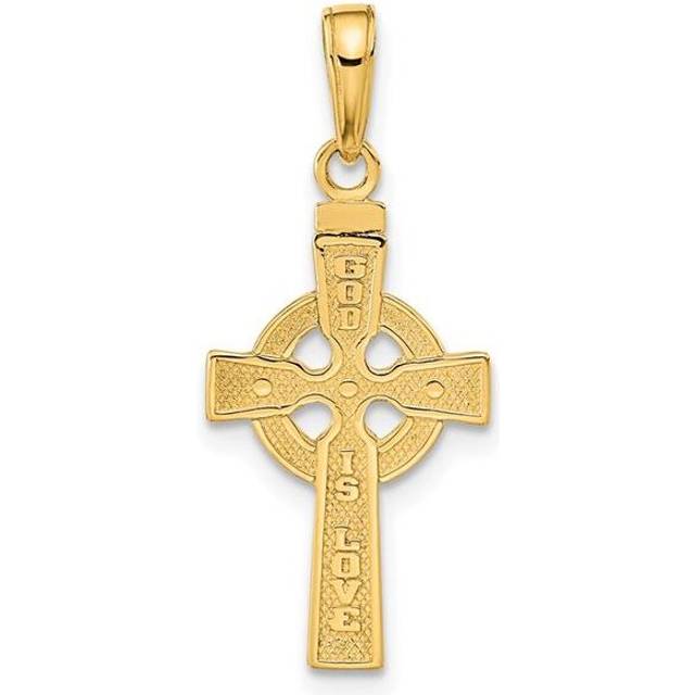 14K Yellow Gold Reversible GOD IS Love Celtic Cross Pendant