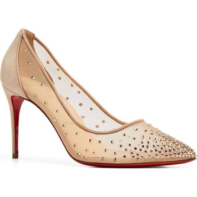 Christian Louboutin Follies Strass Suede Pumps 85 - Beige - 35.5