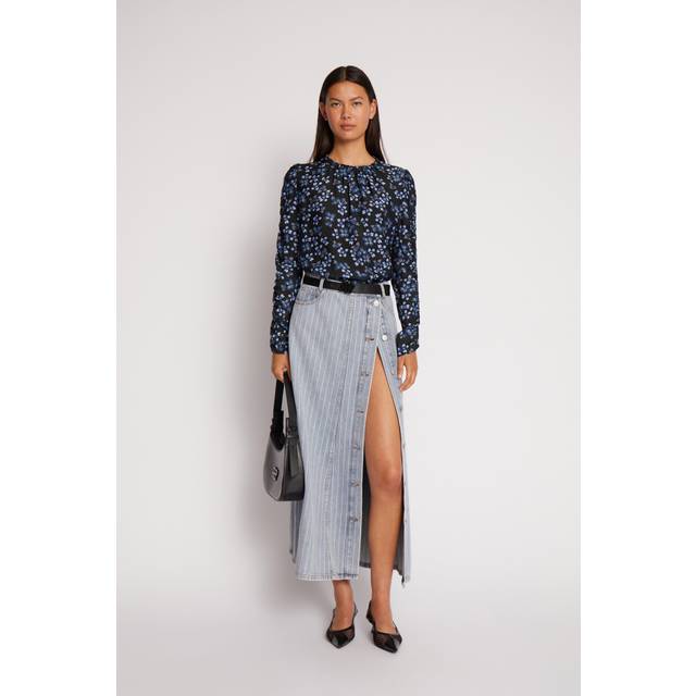 Munthe, Blouses, female, Blue, M, Elegant Black Top with Long Sleeves