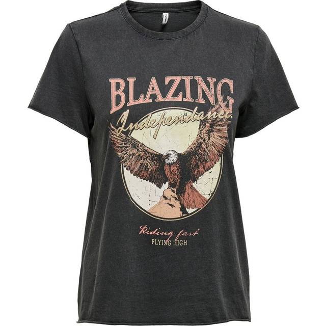 Women's T-shirt Only Lucy life manches courtes western top boxs - Noir