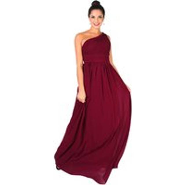 One Shoulder Evening Maxi Dress - Dark Red - 16
