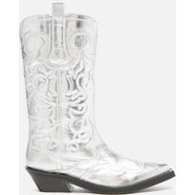 Silver Metallic Embroidered Slip-On Boots