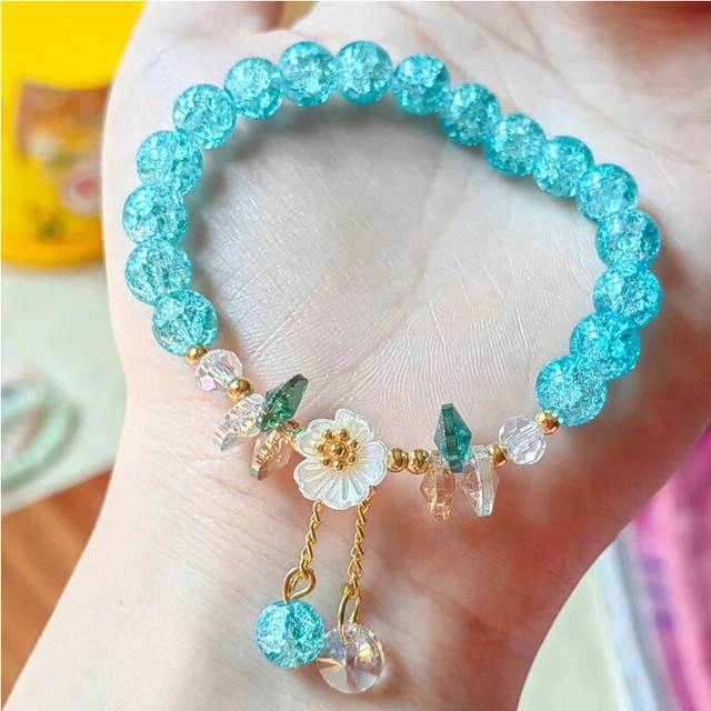 (BR22Y0661-8) Sweet Daisy Flower Womens Colorful Crystal Beaded Bracelet
