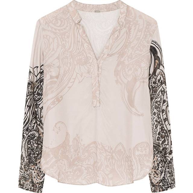 Gustav, Blusar & Skjortor , Dam, L, Beigeprint Blus med Smockmanschetter - beige (L)