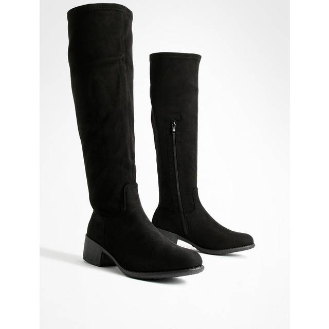 Womens Faux Suede Oversized Leg Flat Knee High Boots - Black - 5, Black