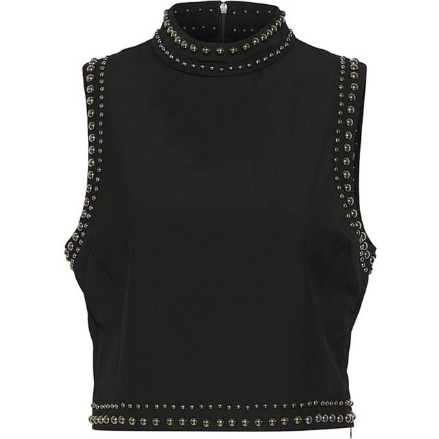 Gestuz, Sleeveless Tops, female, Black, M, Black Cropped Top with High Neck