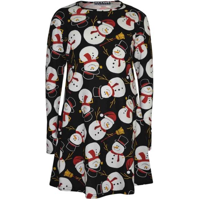 (13 Years, Dress Snowman Black) Kids Girls Christmas Dress Santa Snowman Penguin Print New Xmas Dresses Leggings