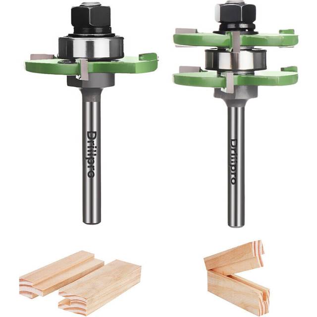 (1/4 inch) 2pcs 1/2 or 1/4 inch Shank Tongue and Grooving Router Bit Set 3-Tooth T-Shape Adjustable Milling Cutter