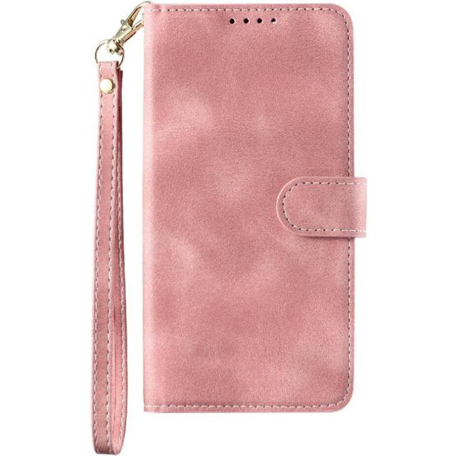(Pink) Flip Case for Samsung Galaxy A12 Wrist Strap Pu Leather Wallet Card Slots Magnetic Kickstand