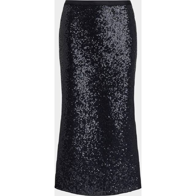 Sequin Stretch Mesh Midi Skirt - DEEP NAVY - Small