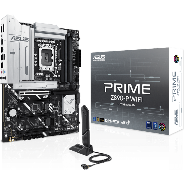 ASUS Intel PRIME Z890-P WIFI ATX moderkort, 14+1+2+1 (80A) effektsteg, DDR5-kortplatser, PCIe 5.0 med fullt stöd för nästa generations GPU:er, Thunderbolt 4 USB Type-C-port, Wi-Fi 7, Q-antenn
