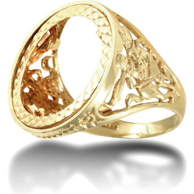 (T) Jewelco London Men's Solid 9ct Yellow Gold St George Dragon Slayer Half Sovereign Mount Ring - JRN175-H