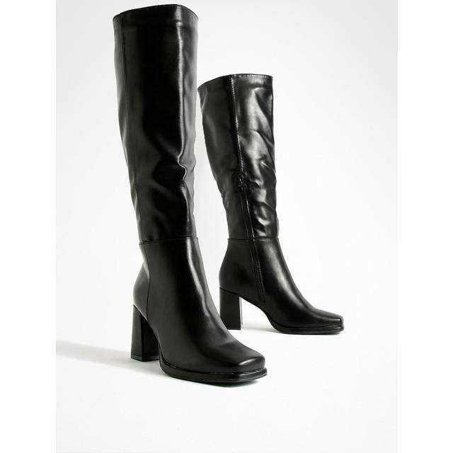 Womens Wide Fit Block Heel Knee High Boots - Black - 6