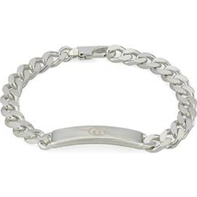 Gucci Womens Silver Tag Diagonal Interlocking-g Sterling-silver Bracelet Xl - SILVER
