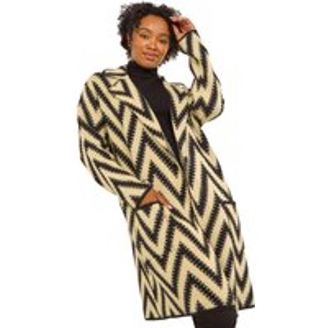Petite Chevron Print Pocket Knit Coatigan - Black - 14