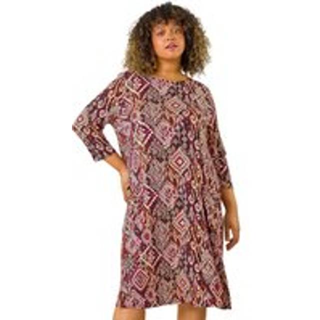 Roman Curve Womens Aztec Print Pocket Swing Dress - Brown - Size UK 22-24