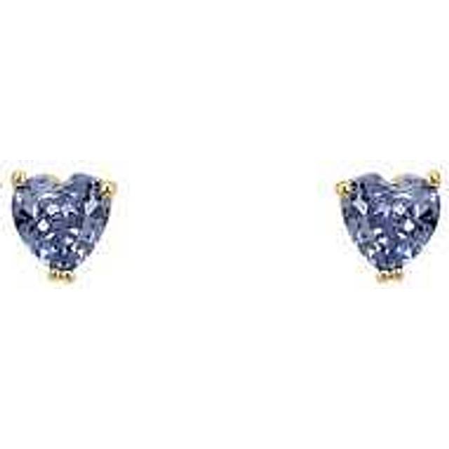 Asscher Cut Heart Stud Earrings Gold Tanzanite - Blue - One Size