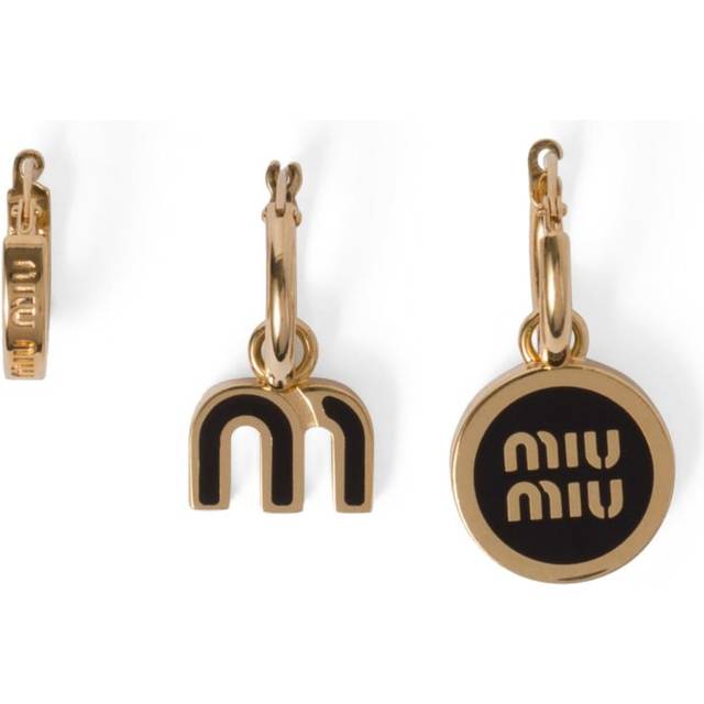 Miu Miu Enamelled Logo Hoop Earrings - Black - One size