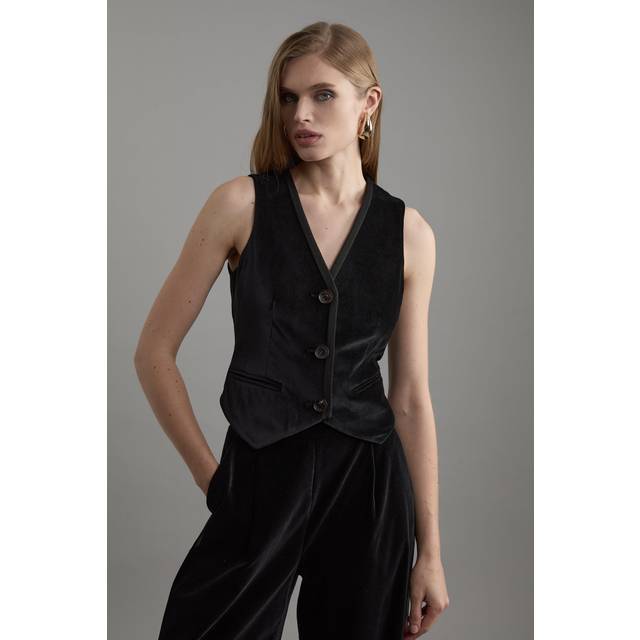 Velvet Grosgrain Tailored Waist Coat - Black