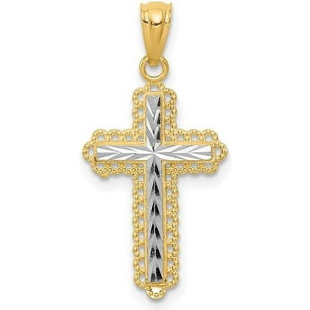 14K Yellow & Rhodium with Diamond-Cut Cross Pendant