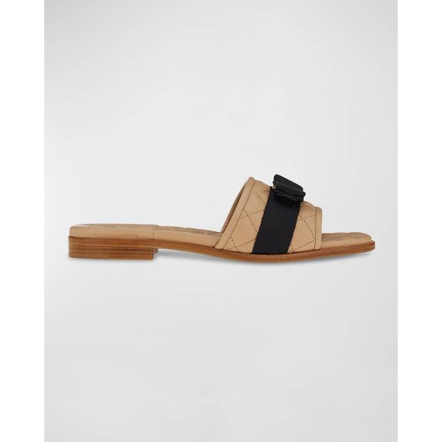 Ferragamo Women Quilted slide with Vara bow Beige Size 6.5