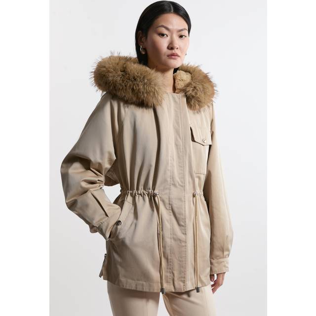 Faux Fur Lined Hooded Parka Coat - Camel