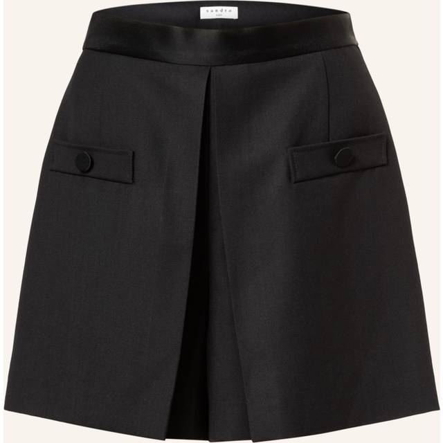 Pleated High Waisted Shorts - BLACK - Designed with trompe l'oeil pockets and pleating, these tailored shorts by Sandro are a flirty take on suiting. Cut to a high waist and voluminous fit, wear with sheer patterned hosiery, a fine cashmere knit and heeled boots for sharp glamour.