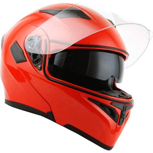1Storm Motorcycle Modular Full Face Helmet Flip up Dual Visor Sun Shield: HB89 glossy Red