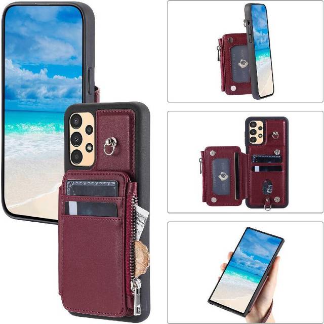 (Red) Wallet Case for Samsung Galaxy A14 4g/5g Kickstand Rfid Blocking Flip Folio Case 3 Large Card Pu Leather
