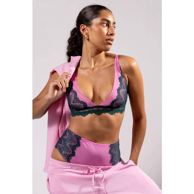 UNDERSTATEMENT UNDERWEAR Lace Mesh Plunge Bralette |Rosa |L