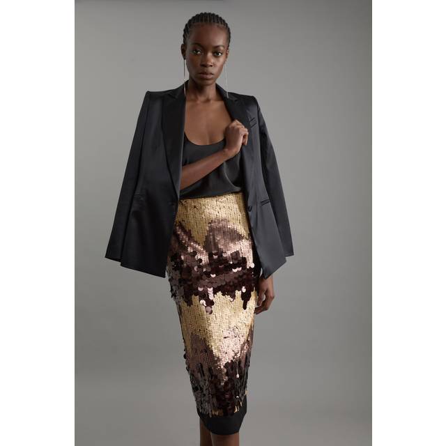 Tall Sequin Georgette Panelled Woven Midi Skirt - Bronze