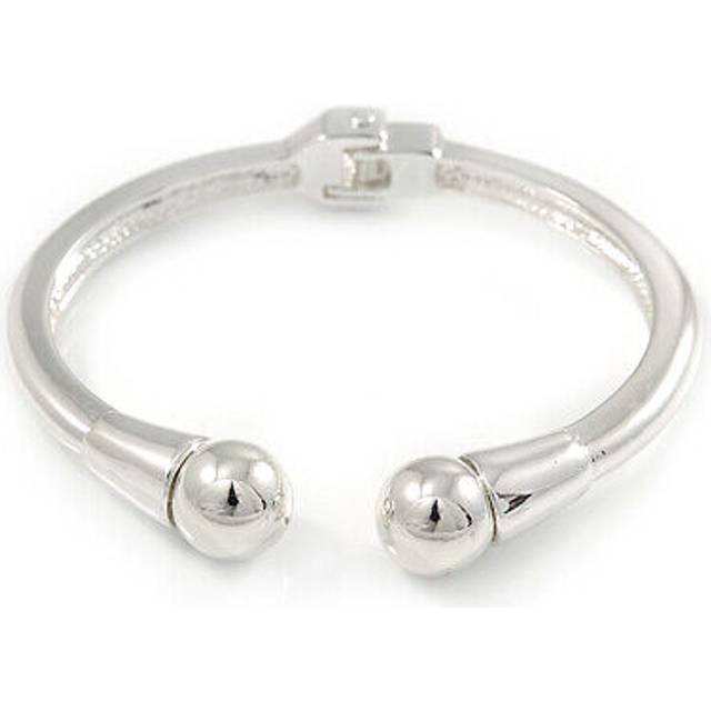 Silver plated double ball hinged bangle bracelet - 19cm l