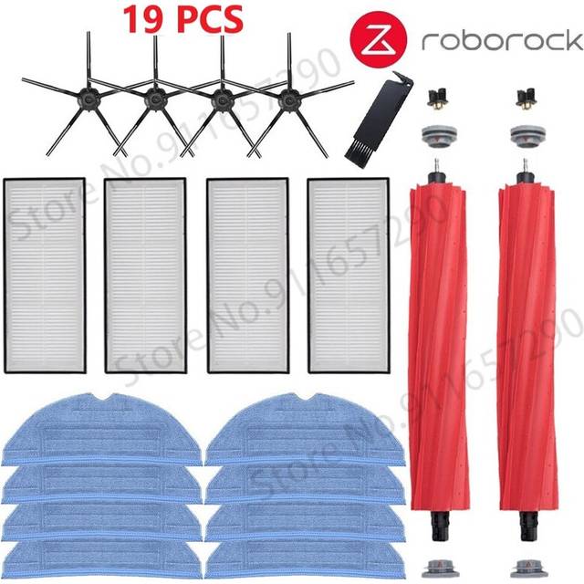 (Black 19pcs) Roborock S7 S70 S75 S7Max s7MaxV T7S Plus Main Brush Hepa Filter Mops