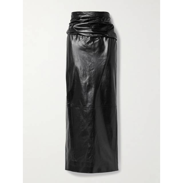 Wilner Leather Midi Skirt - BLACK - 0