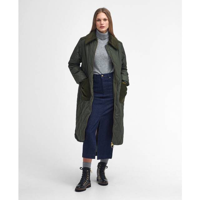 Barbour Malton Womens Long Quilted Jacket - Olive - Size 16 UK