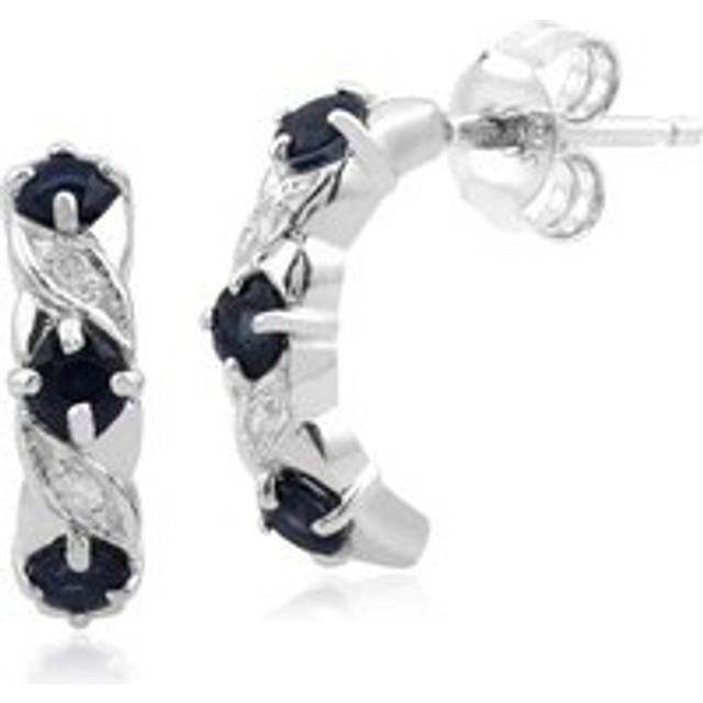 Art Nouveau Style Sapphire & Diamond Half Hoop Earrings in 9ct White Gold