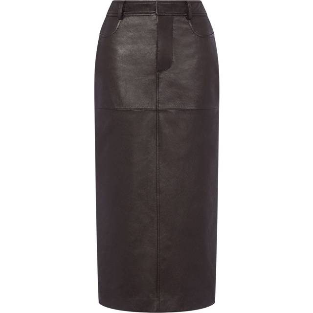 Moschino - pencil leather midi skirt - women - Goat Skin - 46 - Brown