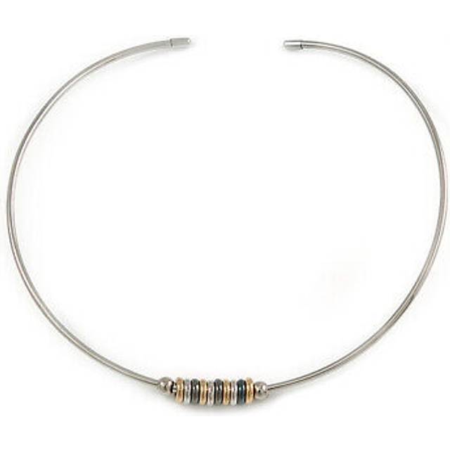 Stylish polished silver tone bar choker style necklace with sliding rings -