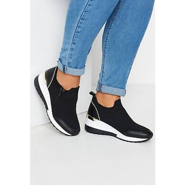 White Metallic Trim Platform Trainers In Wide E Fit - 8E