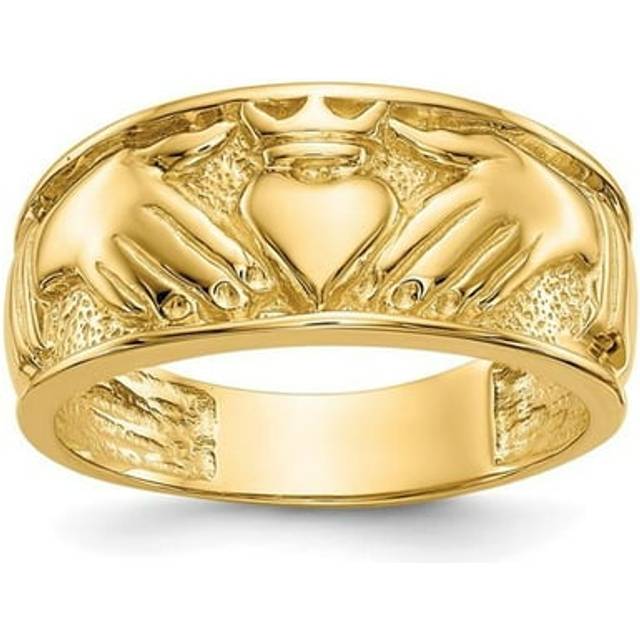 14K Yellow Gold Polished Mens Claddagh Band - Size 10