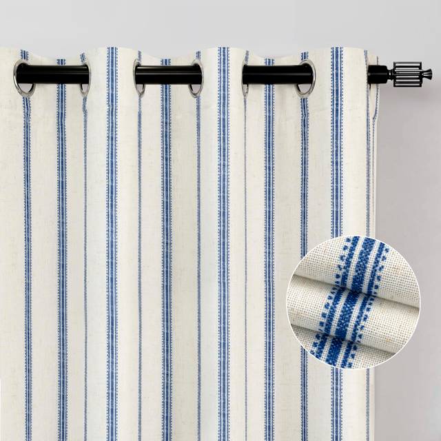 DriftAway Farmhouse Linen Blend Blackout Curtains 96 Inches Long for Bedroom Vertical Striped Printed Linen Curtains Thermal Insulated Grommet Lined T
