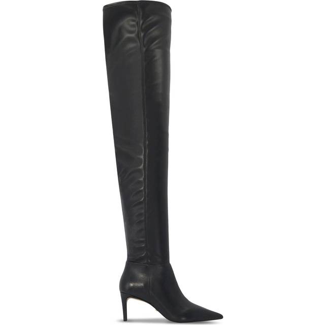 Dune London Servena Leather Pointed Heeled Over-The-Knee Boots, Black